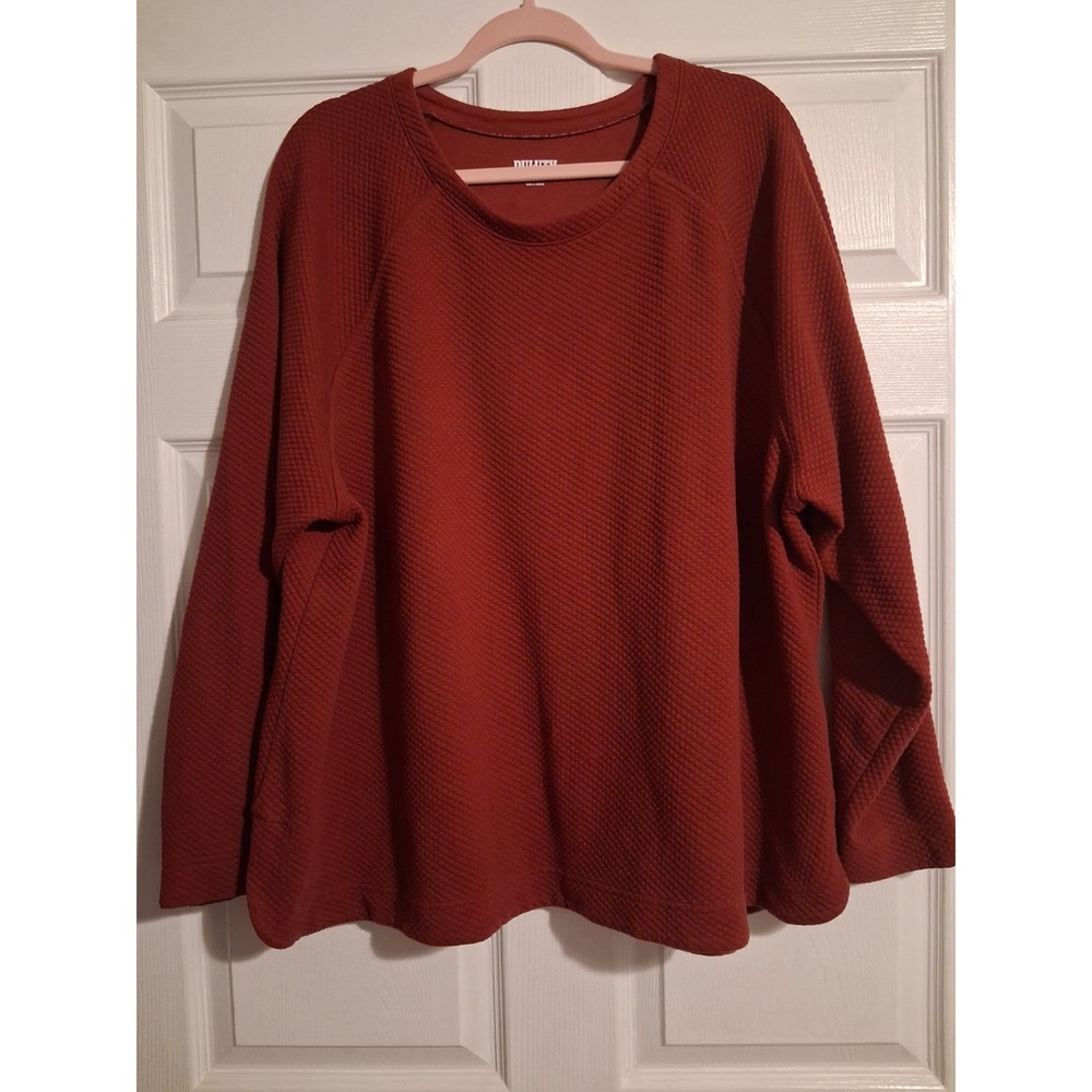Duluth Trading Womens 3X AirLoc Quilted Crew Pullover Rust Red Cotton Blend